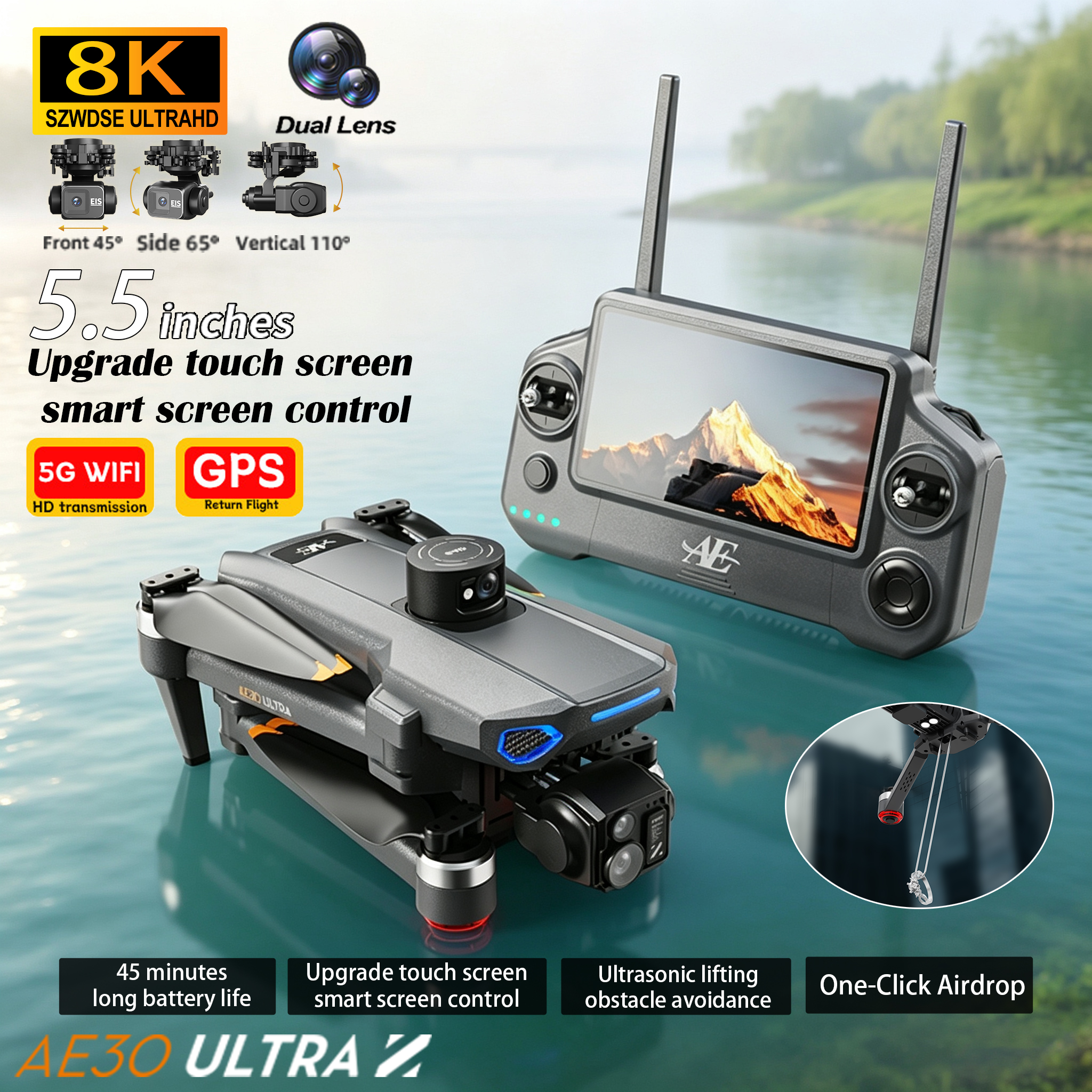 2026 AE30 GPS RC Drone 8K Prof - Drone Camera With Gimbal ulasan dan harga
